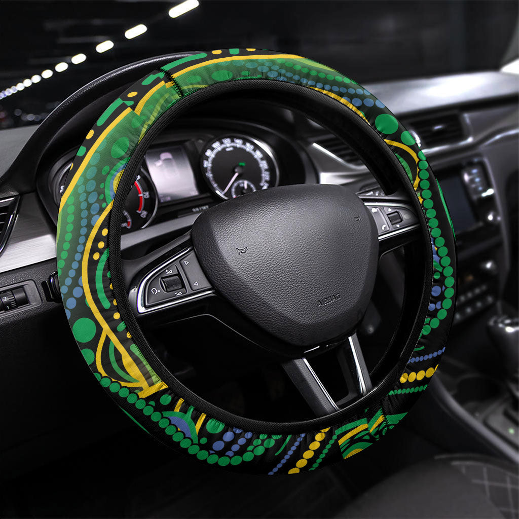 Australian South Sea Islander National Recognition Day Steering Wheel Cover Southern Cross Aboriginal Dot Art Sugarcane