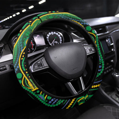 Australian South Sea Islanders National Recognition Day Steering Wheel Cover Southern Cross Aboriginal Dot Art Sugarcane