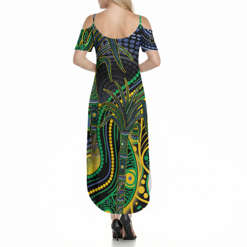 Australian South Sea Islanders National Recognition Day Summer Maxi Dress Southern Cross Aboriginal Dot Art Sugarcane