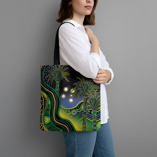 Australian South Sea Islanders National Recognition Day Tote Bag Southern Cross Aboriginal Dot Art Sugarcane