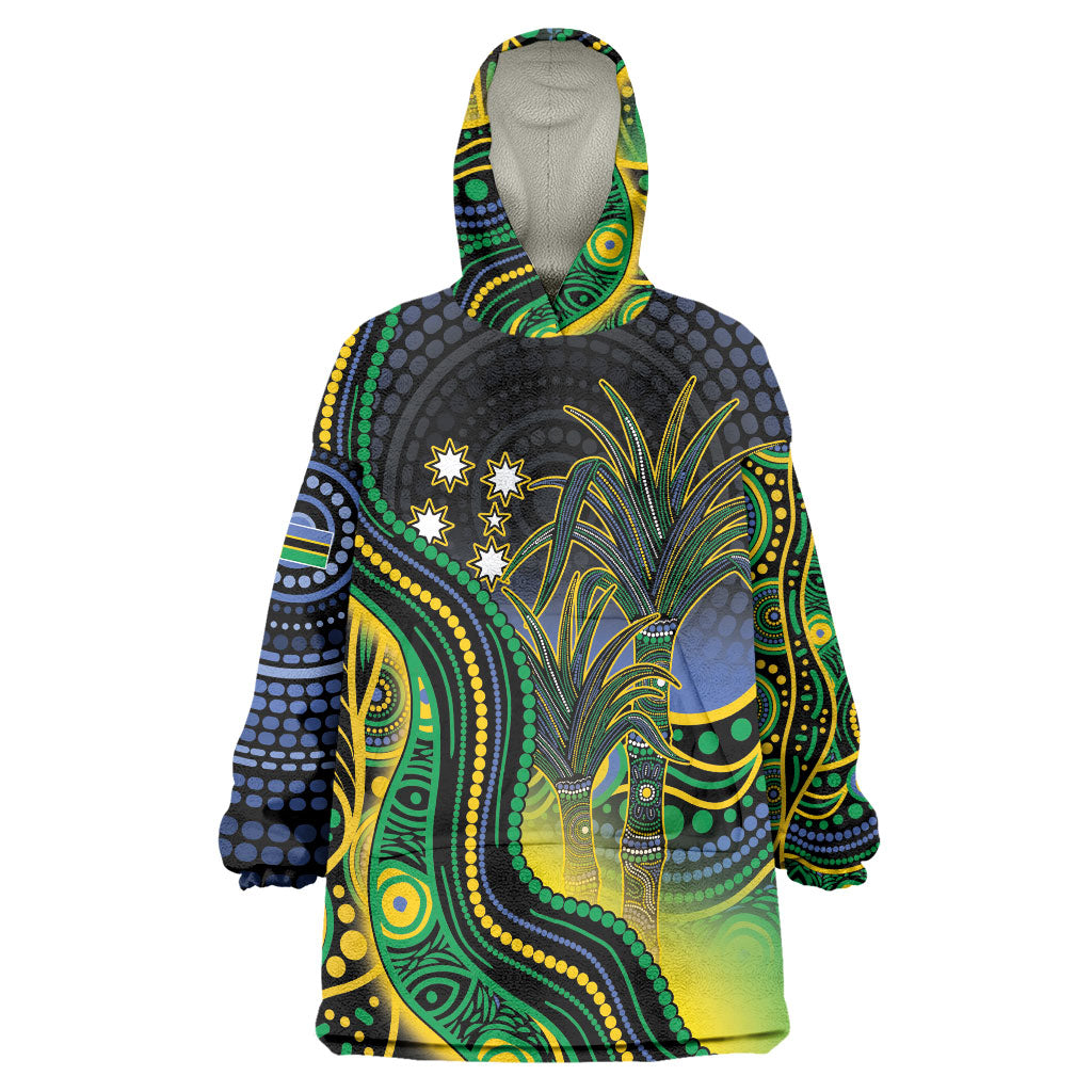 Australian South Sea Islander National Recognition Day Wearable Blanket Hoodie Southern Cross Aboriginal Dot Art Sugarcane
