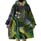 Australian South Sea Islander National Recognition Day Wearable Blanket Hoodie Southern Cross Aboriginal Dot Art Sugarcane