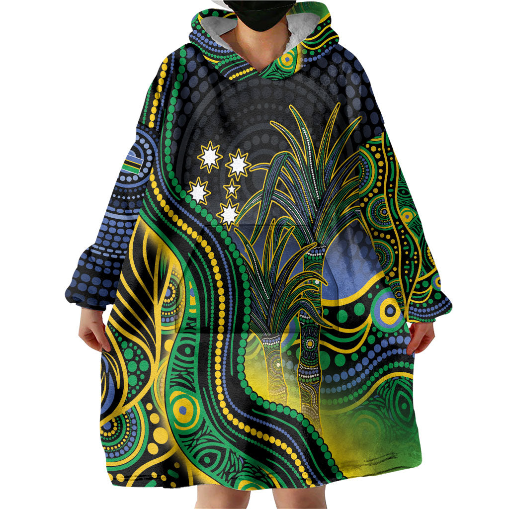 Australian South Sea Islander National Recognition Day Wearable Blanket Hoodie Southern Cross Aboriginal Dot Art Sugarcane
