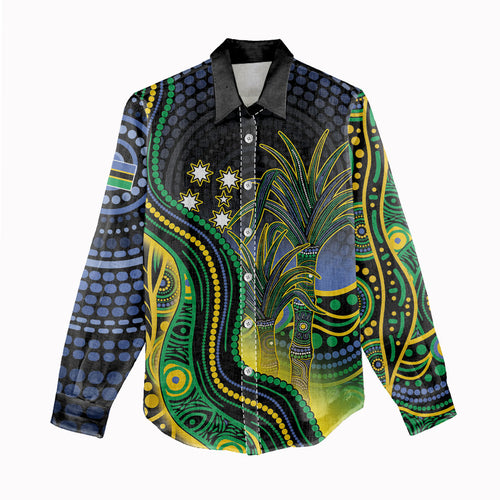 Australian South Sea Islander National Recognition Day Women Casual Shirt Southern Cross Aboriginal Dot Art Sugarcane