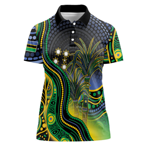 Australian South Sea Islanders National Recognition Day Women Polo Shirt Southern Cross Aboriginal Dot Art Sugarcane
