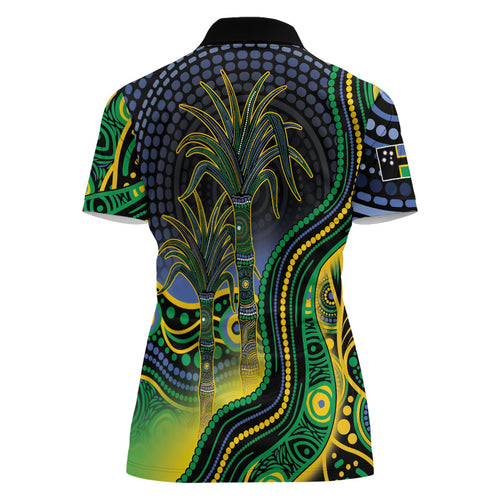 Australian South Sea Islanders National Recognition Day Women Polo Shirt Southern Cross Aboriginal Dot Art Sugarcane