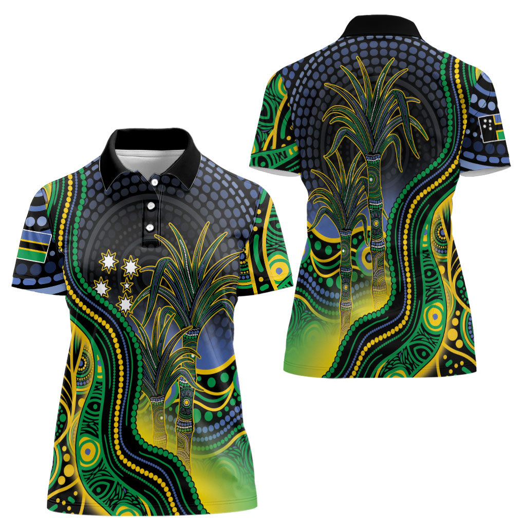 Australian South Sea Islanders National Recognition Day Women Polo Shirt Southern Cross Aboriginal Dot Art Sugarcane