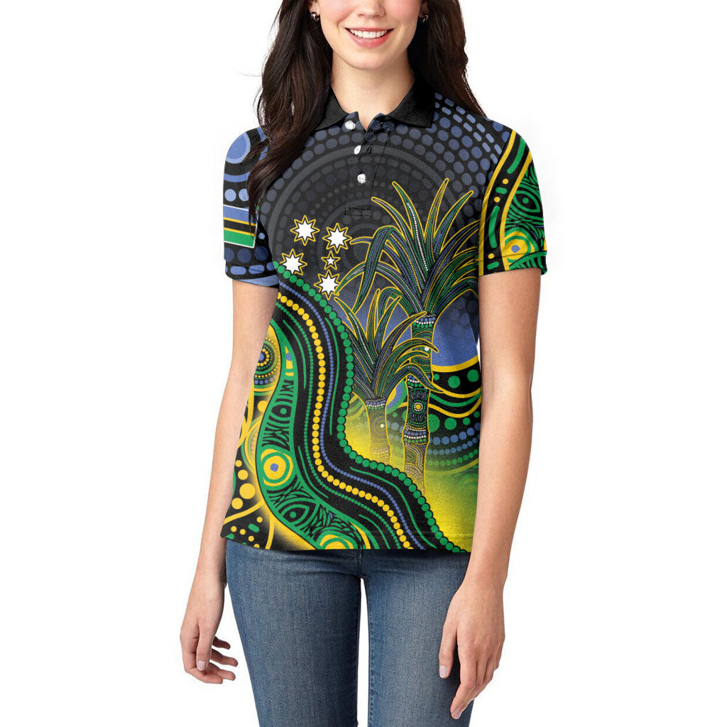 Australian South Sea Islanders National Recognition Day Women Polo Shirt Southern Cross Aboriginal Dot Art Sugarcane