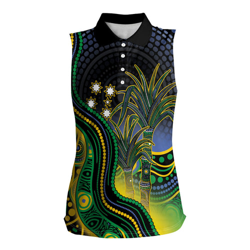 Australian South Sea Islanders National Recognition Day Women Sleeveless Polo Shirt Southern Cross Aboriginal Dot Art Sugarcane