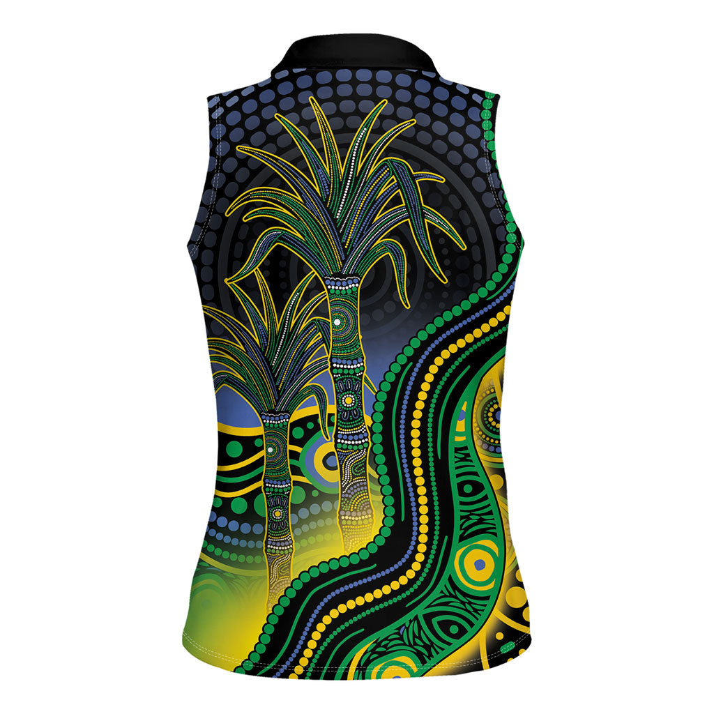 Australian South Sea Islanders National Recognition Day Women Sleeveless Polo Shirt Southern Cross Aboriginal Dot Art Sugarcane