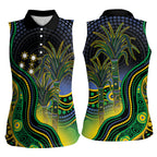Australian South Sea Islanders National Recognition Day Women Sleeveless Polo Shirt Southern Cross Aboriginal Dot Art Sugarcane