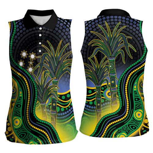 Australian South Sea Islanders National Recognition Day Women Sleeveless Polo Shirt Southern Cross Aboriginal Dot Art Sugarcane