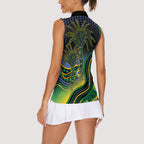Australian South Sea Islanders National Recognition Day Women Sleeveless Polo Shirt Southern Cross Aboriginal Dot Art Sugarcane