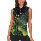 Australian South Sea Islanders National Recognition Day Women Sleeveless Polo Shirt Southern Cross Aboriginal Dot Art Sugarcane