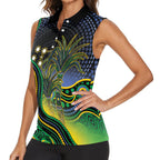 Australian South Sea Islanders National Recognition Day Women Sleeveless Polo Shirt Southern Cross Aboriginal Dot Art Sugarcane