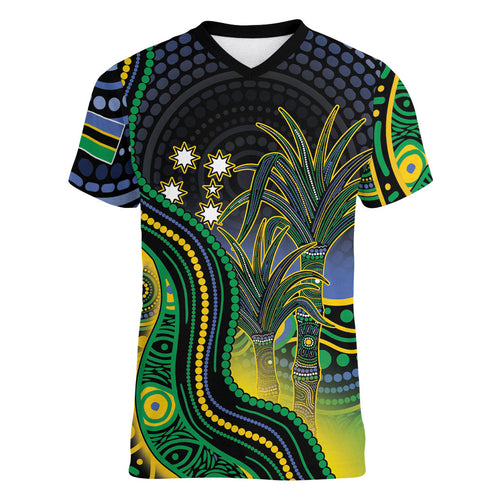 Australian South Sea Islanders National Recognition Day Women V-Neck T-Shirt Southern Cross Aboriginal Dot Art Sugarcane
