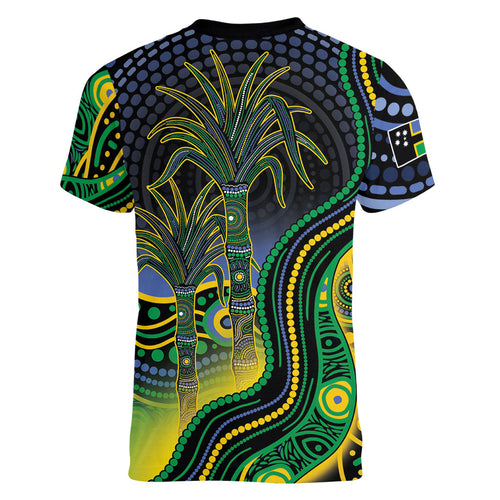 Australian South Sea Islanders National Recognition Day Women V-Neck T-Shirt Southern Cross Aboriginal Dot Art Sugarcane