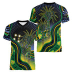 Australian South Sea Islanders National Recognition Day Women V-Neck T-Shirt Southern Cross Aboriginal Dot Art Sugarcane