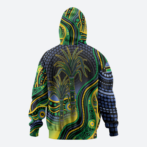 Australian South Sea Islanders National Recognition Day Zip Hoodie Southern Cross Aboriginal Dot Art Sugarcane