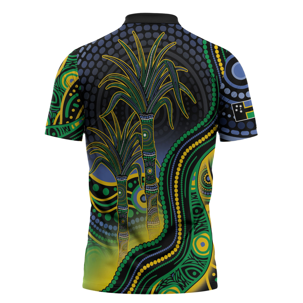 Australian South Sea Islanders National Recognition Day Zipper Polo Shirt Southern Cross Aboriginal Dot Art Sugarcane