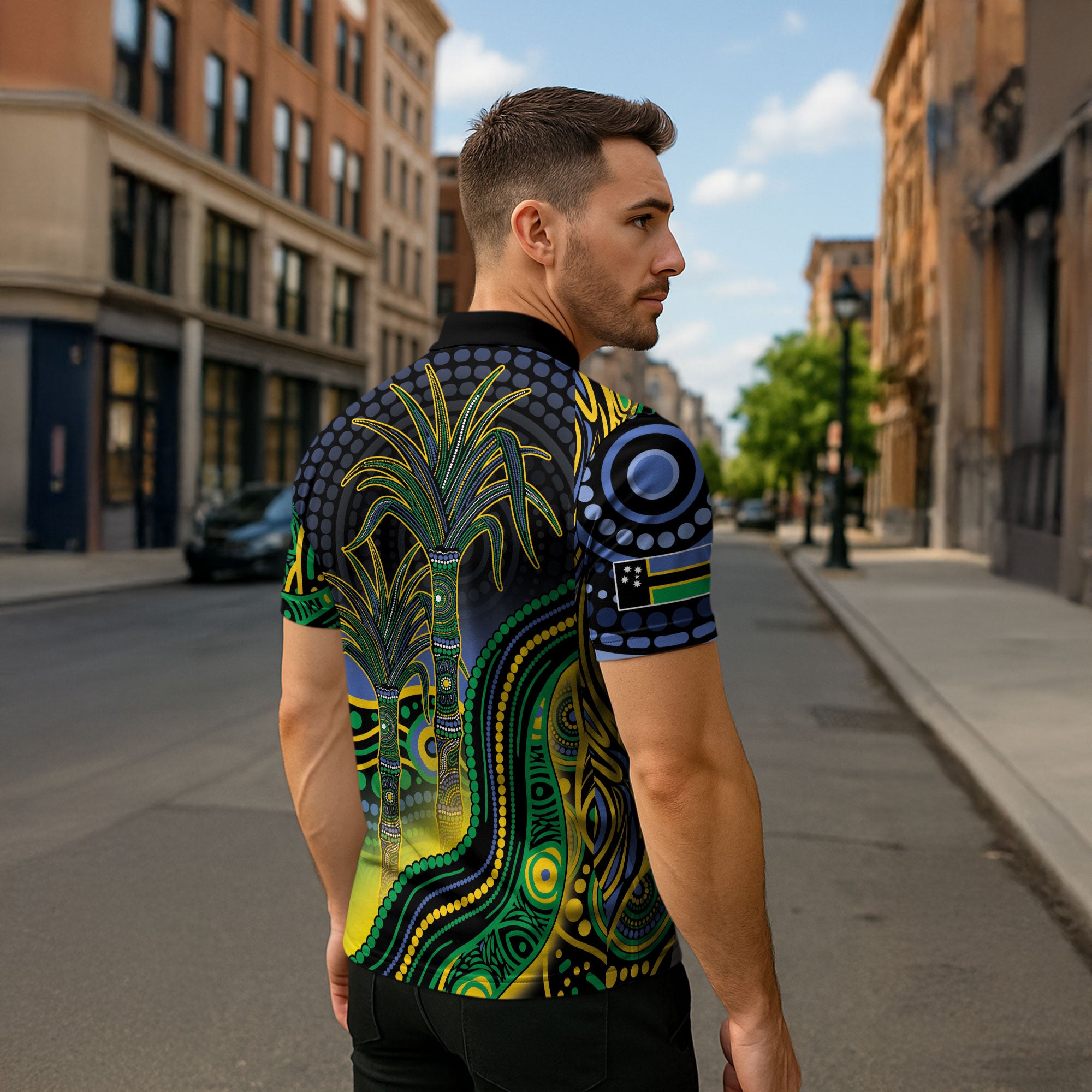 Australian South Sea Islanders National Recognition Day Zipper Polo Shirt Southern Cross Aboriginal Dot Art Sugarcane