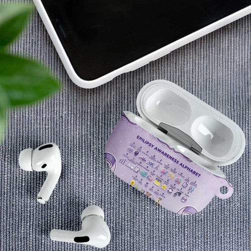 Epilepsy Awareness Alphabet AirPods Case Purple Ribbon Butterfly Cute Style