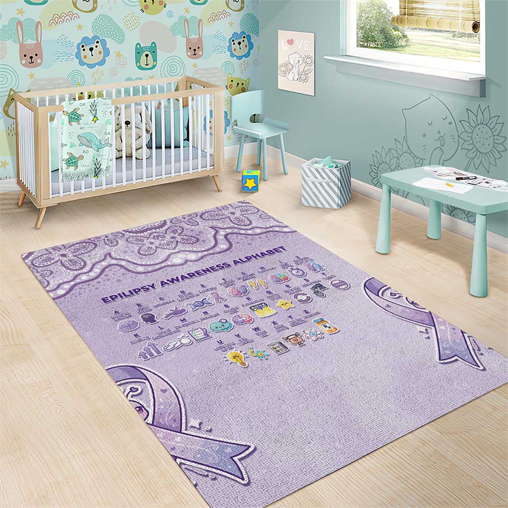 Epilepsy Awareness Alphabet Area Rug Purple Ribbon Butterfly Cute Style