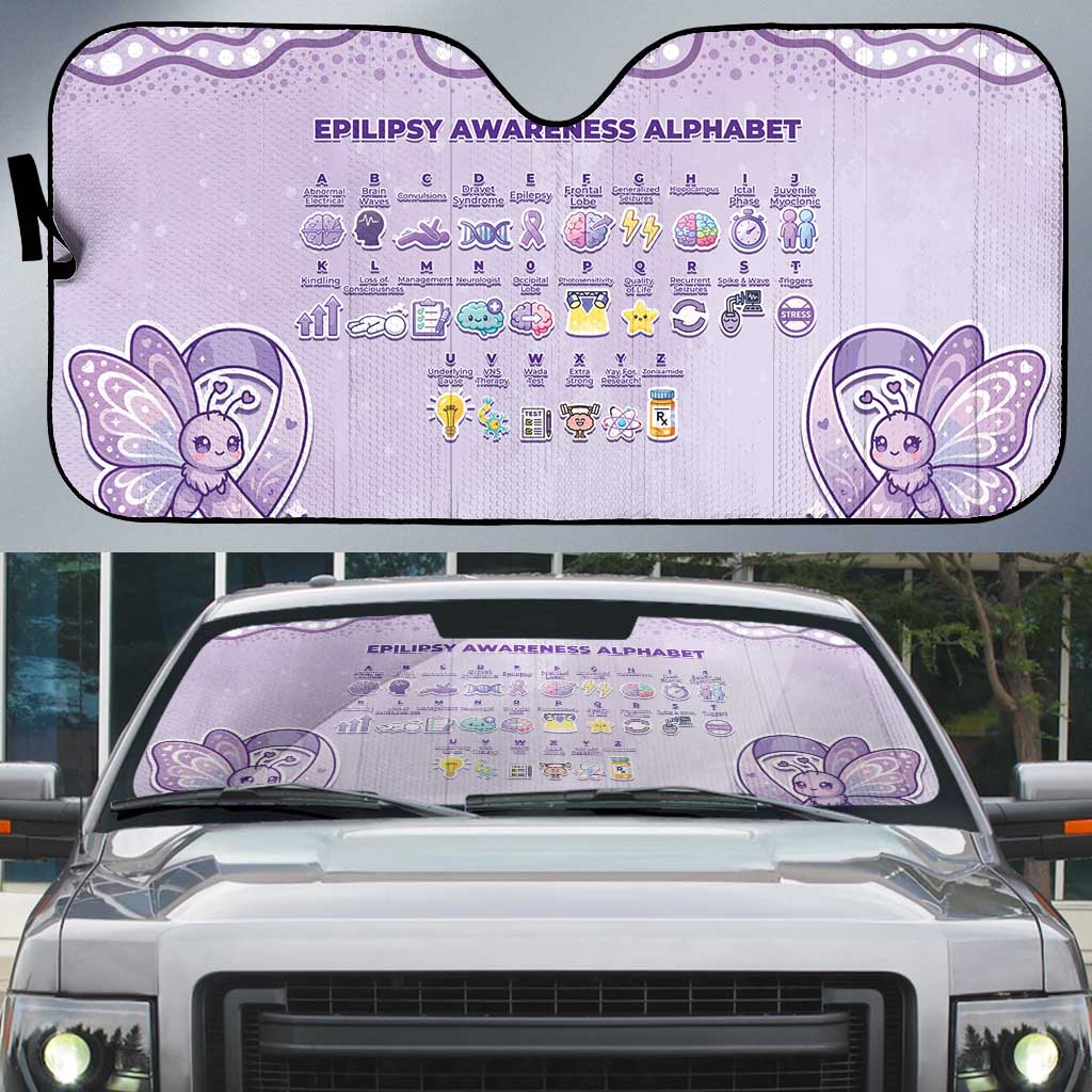 Epilepsy Awareness Alphabet Auto Sun Shade Purple Ribbon Butterfly Cute Style