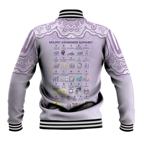 Personalised Epilepsy Awareness Alphabet Baseball Jacket Purple Ribbon Butterfly Cute Style