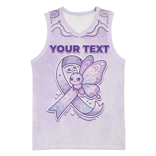 Personalised Epilepsy Awareness Alphabet Basketball Jersey Purple Ribbon Butterfly Cute Style