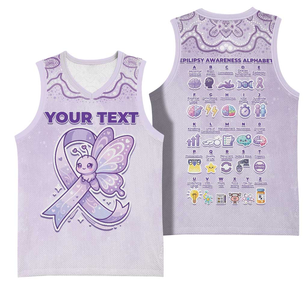 Personalised Epilepsy Awareness Alphabet Basketball Jersey Purple Ribbon Butterfly Cute Style