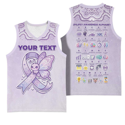 Personalised Epilepsy Awareness Alphabet Basketball Jersey Purple Ribbon Butterfly Cute Style