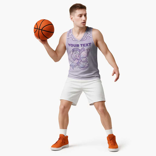 Personalised Epilepsy Awareness Alphabet Basketball Jersey Purple Ribbon Butterfly Cute Style