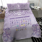 Epilepsy Awareness Alphabet Bedding Set Purple Ribbon Butterfly Cute Style