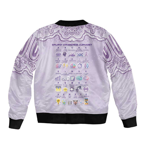 Personalised Epilepsy Awareness Alphabet Bomber Jacket Purple Ribbon Butterfly Cute Style