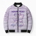Personalised Epilepsy Awareness Alphabet Bomber Puffer Jacket Purple Ribbon Butterfly Cute Style