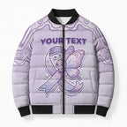 Personalised Epilepsy Awareness Alphabet Bomber Puffer Jacket Purple Ribbon Butterfly Cute Style