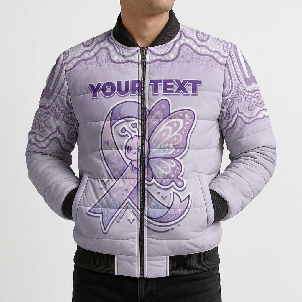 Personalised Epilepsy Awareness Alphabet Bomber Puffer Jacket Purple Ribbon Butterfly Cute Style