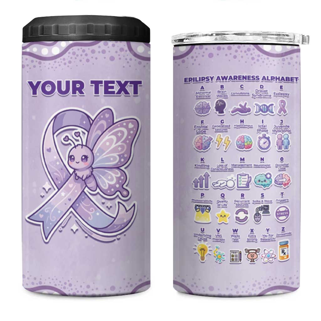 Personalised Epilepsy Awareness Alphabet 4 in 1 Can Cooler Tumbler Purple Ribbon Butterfly Cute Style