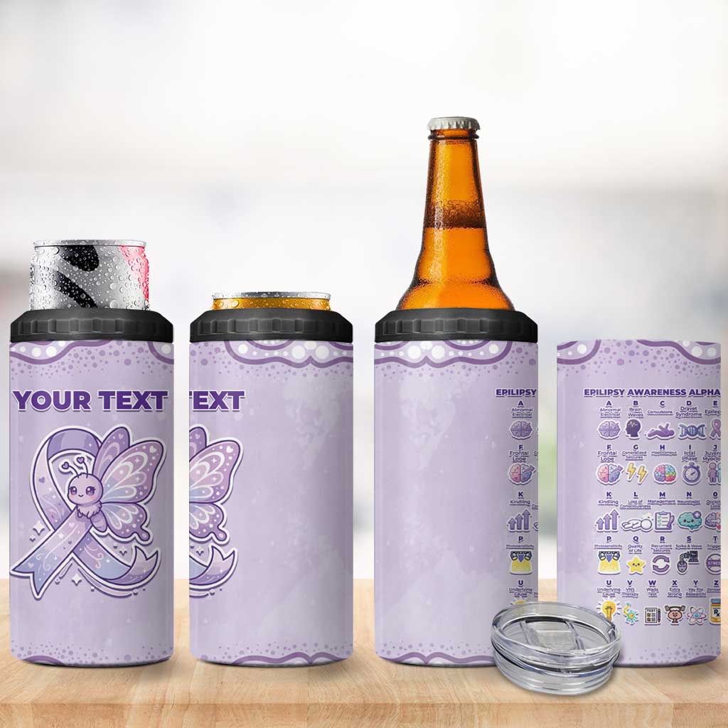 Personalised Epilepsy Awareness Alphabet 4 in 1 Can Cooler Tumbler Purple Ribbon Butterfly Cute Style