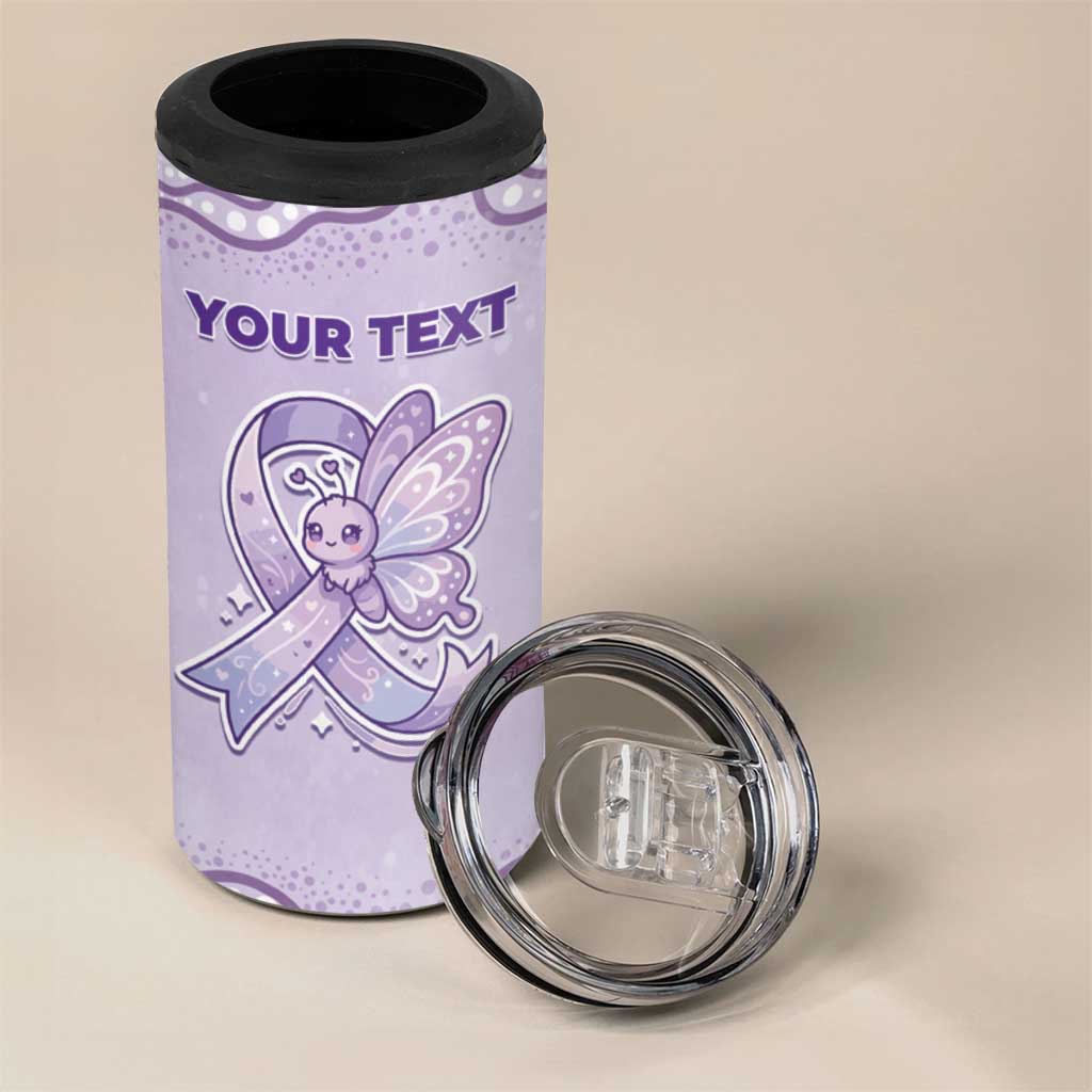 Personalised Epilepsy Awareness Alphabet 4 in 1 Can Cooler Tumbler Purple Ribbon Butterfly Cute Style