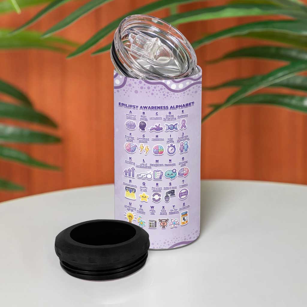 Personalised Epilepsy Awareness Alphabet 4 in 1 Can Cooler Tumbler Purple Ribbon Butterfly Cute Style