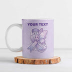 Personalised Epilepsy Awareness Alphabet Ceramic Mug Purple Ribbon Butterfly Cute Style