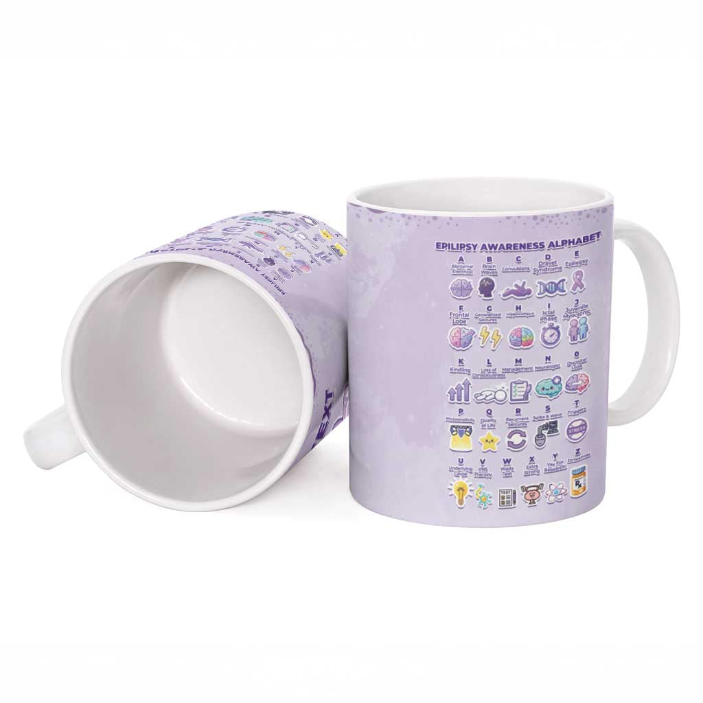 Personalised Epilepsy Awareness Alphabet Ceramic Mug Purple Ribbon Butterfly Cute Style