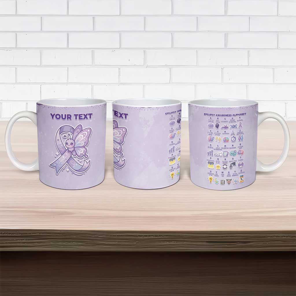 Personalised Epilepsy Awareness Alphabet Ceramic Mug Purple Ribbon Butterfly Cute Style