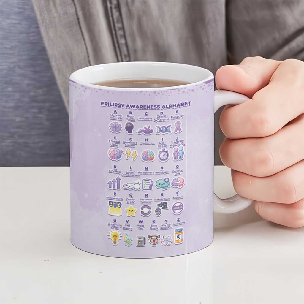 Personalised Epilepsy Awareness Alphabet Ceramic Mug Purple Ribbon Butterfly Cute Style