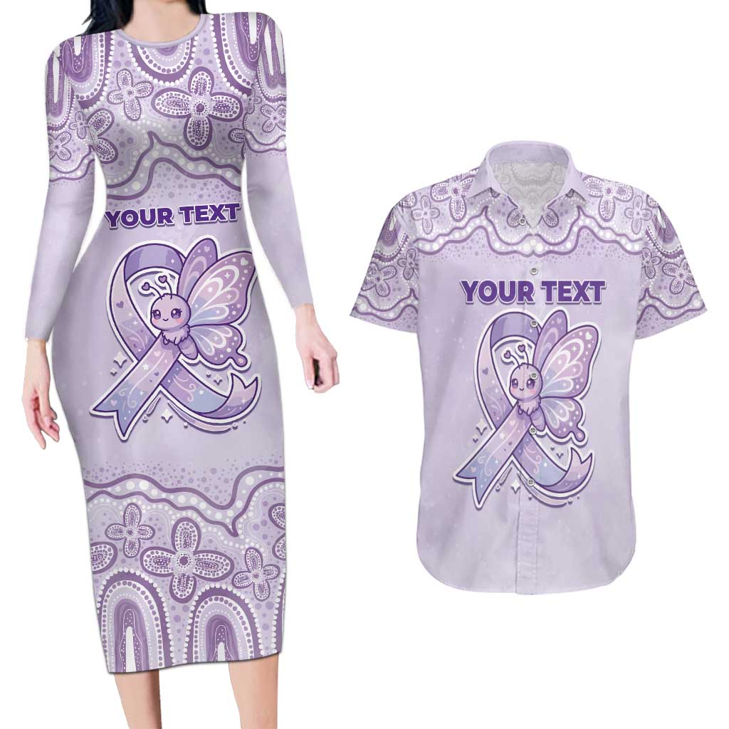 Personalised Epilepsy Awareness Alphabet Couples Matching Long Sleeve Bodycon Dress and Hawaiian Shirt Purple Ribbon Butterfly Cute Style