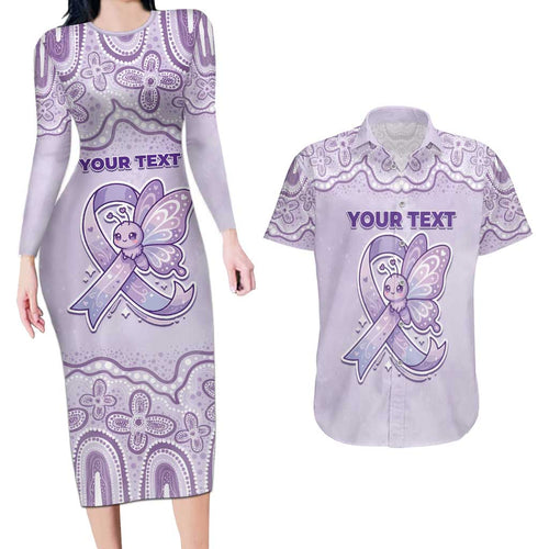 Personalised Epilepsy Awareness Alphabet Couples Matching Long Sleeve Bodycon Dress and Hawaiian Shirt Purple Ribbon Butterfly Cute Style