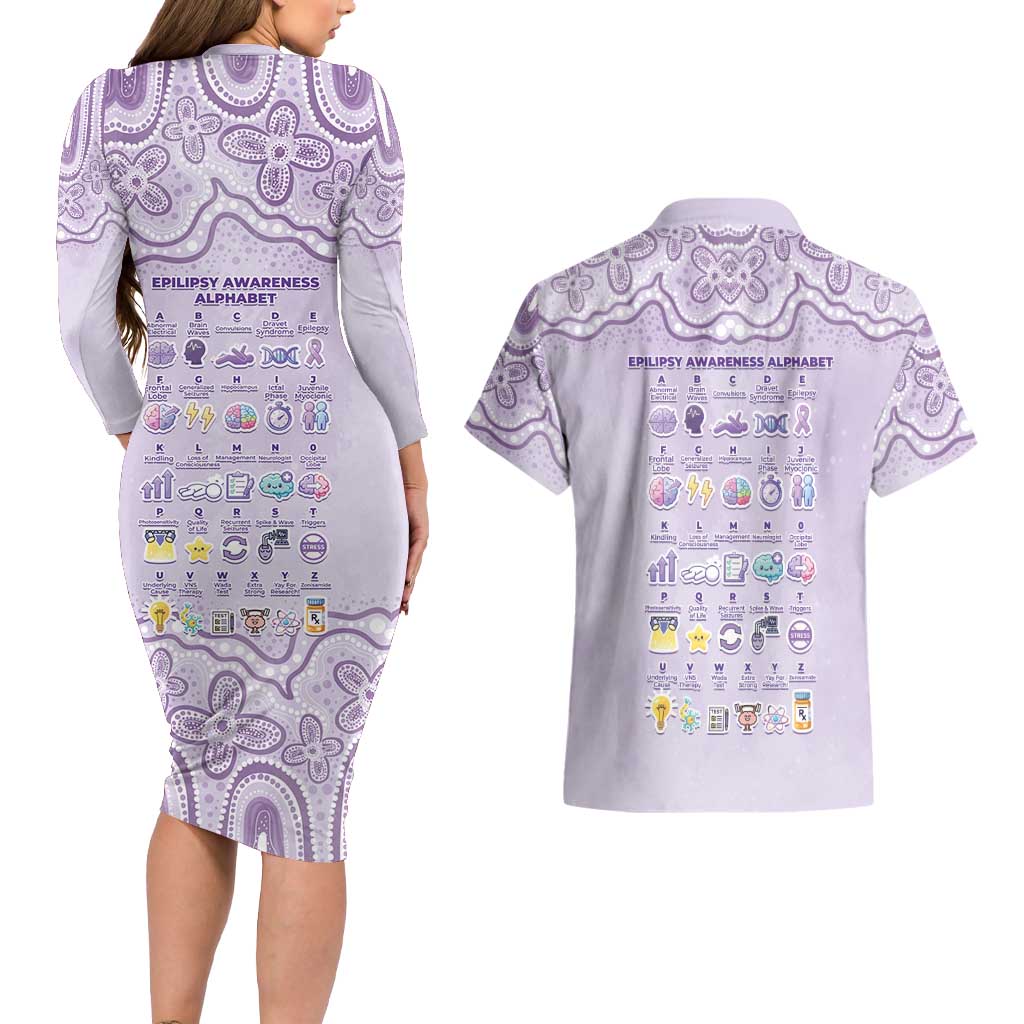 Personalised Epilepsy Awareness Alphabet Couples Matching Long Sleeve Bodycon Dress and Hawaiian Shirt Purple Ribbon Butterfly Cute Style