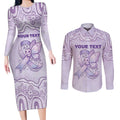 Personalised Epilepsy Awareness Alphabet Couples Matching Long Sleeve Bodycon Dress and Long Sleeve Button Shirt Purple Ribbon Butterfly Cute Style